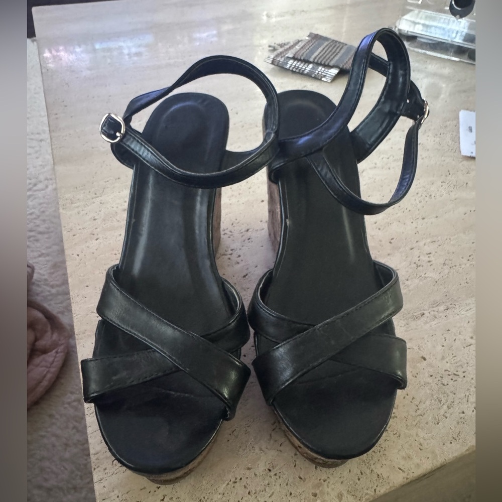 Black Strappy Wedge Sandals
